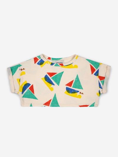 Bobo Choses Multicolour Sail Boat All Over Cropped heavy weight tee