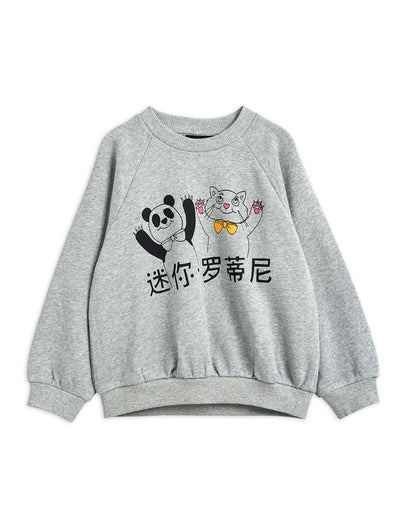 Mini Rodini Cat and Panda Sweatshirt Grey Melange MR
