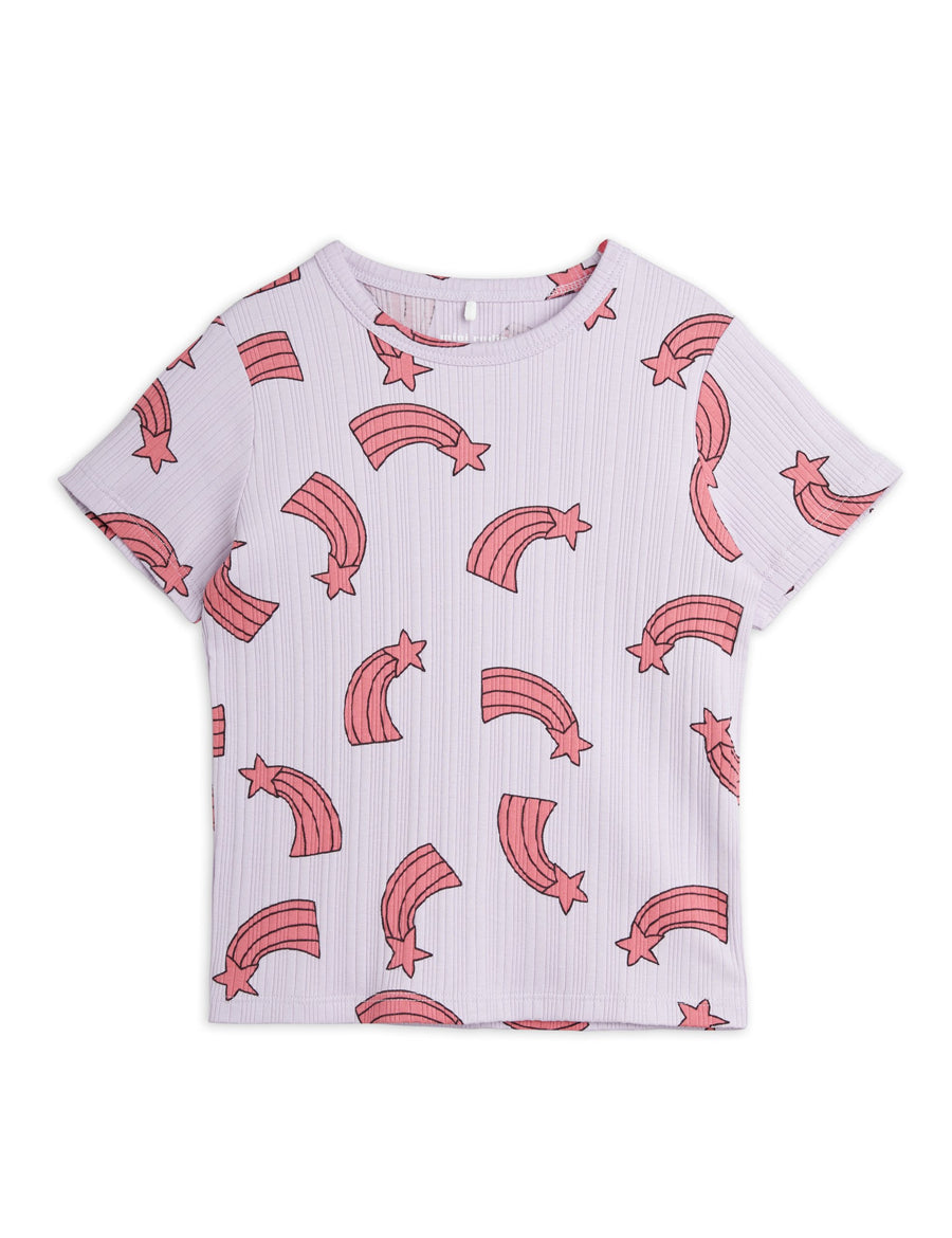 Mini Rodini Shooting Star rib purple Tee