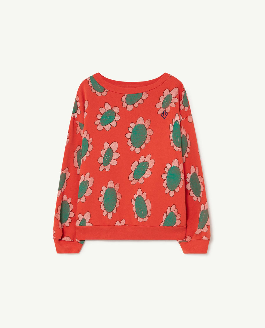 The Animal Observatory Blue Tao big bear sweatshirt red flowers
