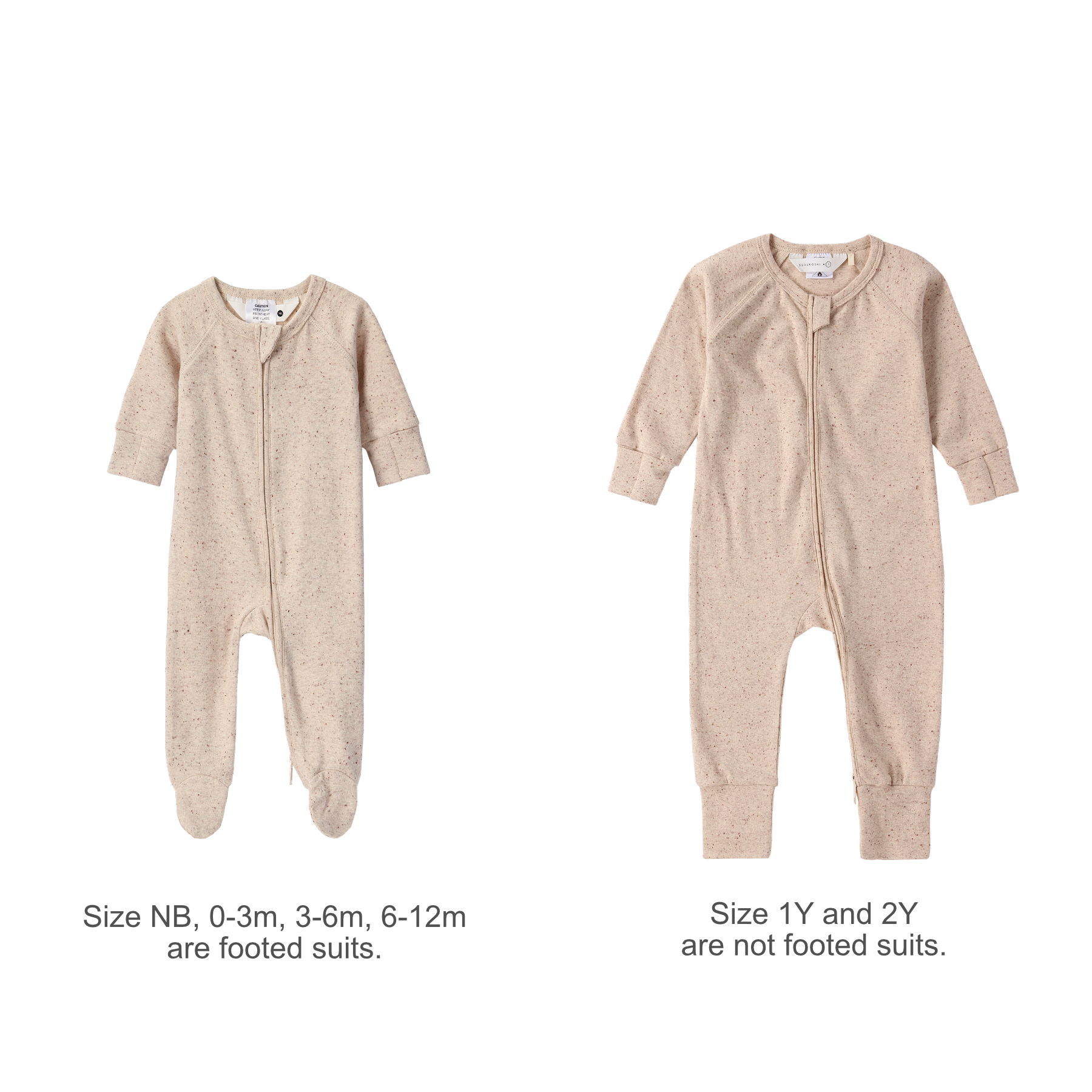 SUSUKOSHI Zipper Growsuit - Beige Speckled